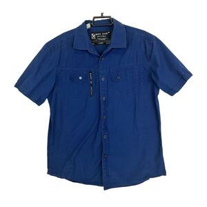 Marc Ecko Shirt Mens Large Cut & Sew Button Up‎ Y2K Streetwear Pockets Blue